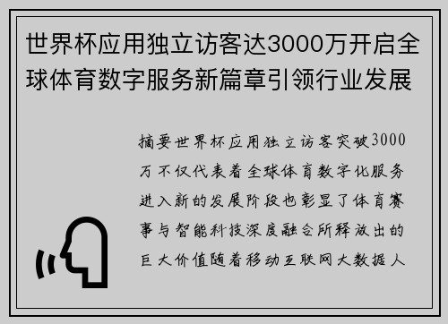 世界杯应用独立访客达3000万开启全球体育数字服务新篇章引领行业发展新趋势
